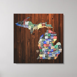 Michigan Counties License Plate Map Wrapped Canvas