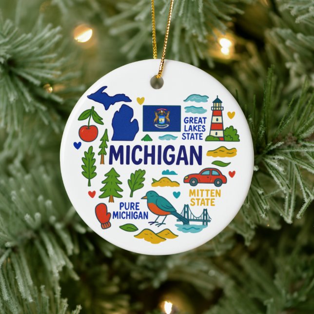 Michigan Custom Family Trip Christmas Ceramic Ornament (Tree)