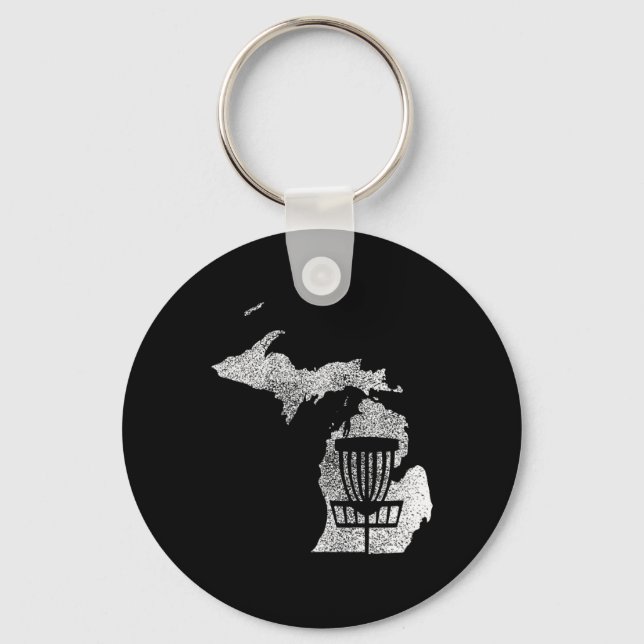 Michigan Disc Golf State With Basket Distressed Gr Keychain (Front)