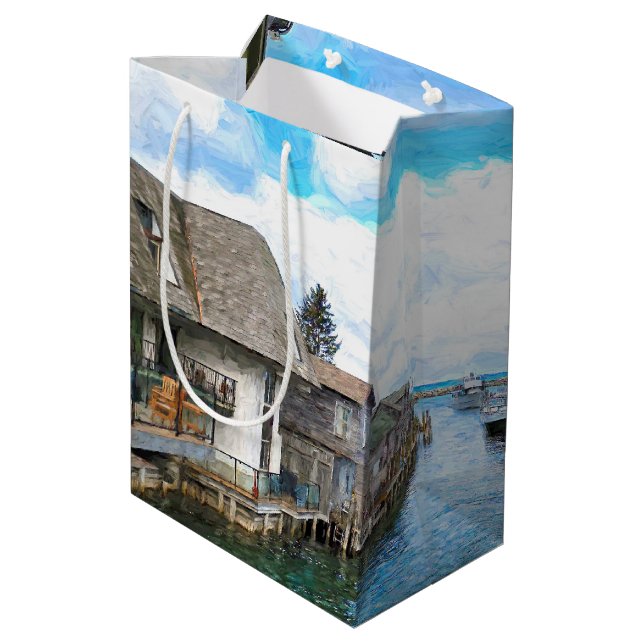 Michigan Fish Town Painting  Medium Gift Bag (Back Angled)