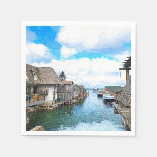 Michigan Fish Town Painting   Napkin (Front)