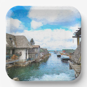 Michigan Fish Town Painting   Paper Plate