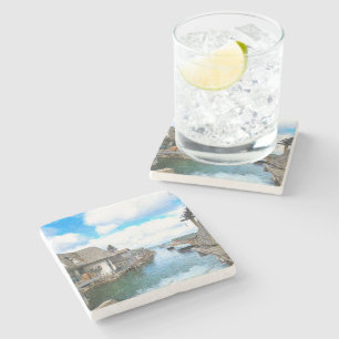 Michigan Fish Town Painting Stone Coaster