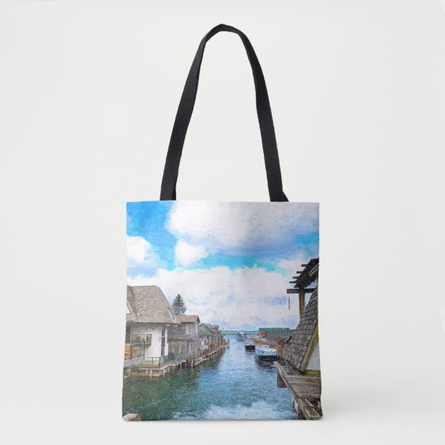 Michigan Fish Town Painting Tote Bag (Front)
