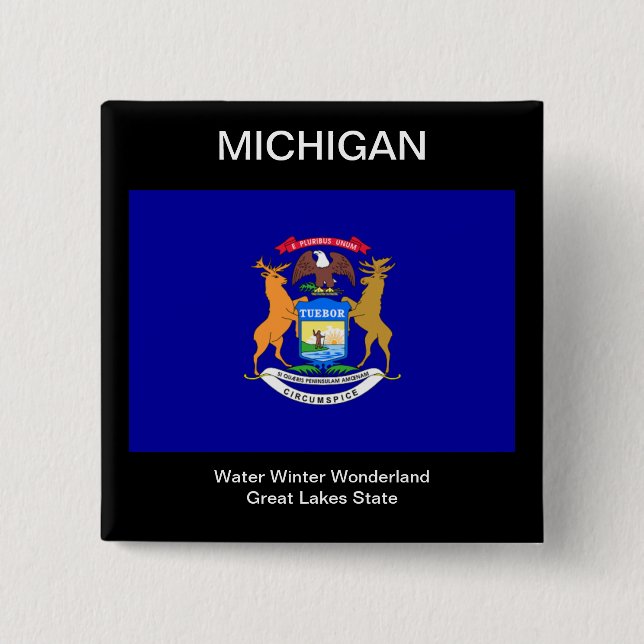 Michigan Flag 2 Inch Square Button (Front)