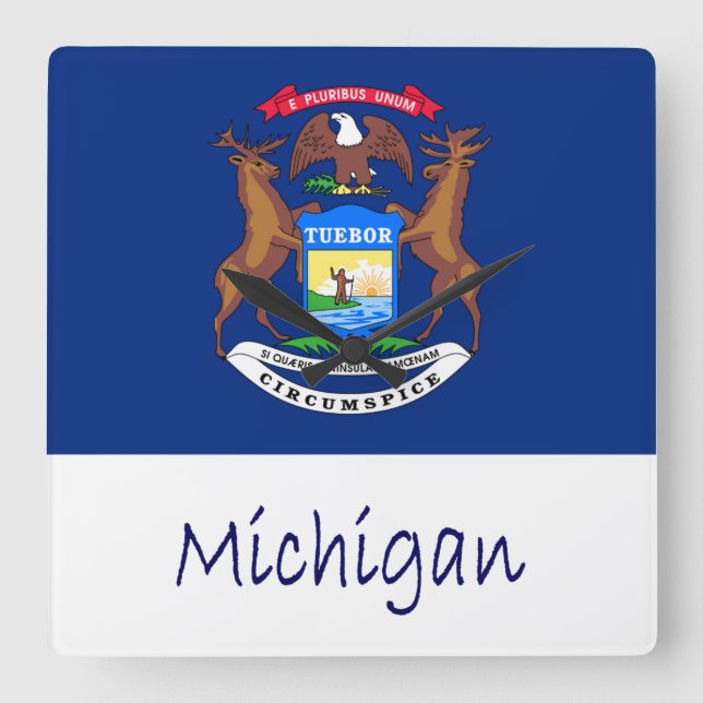Michigan Flag And Name Square Wall Clock (Front)