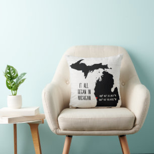 Michigan GPS Coordinates Throw Pillow