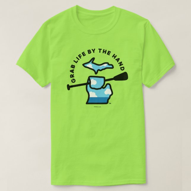 Michigan Grab Life by the Hand™ Paddle Sky T-Shirt (Design Front)