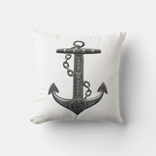 Michigan Great Lakes nautical anchor  Throw Pillow (Front)