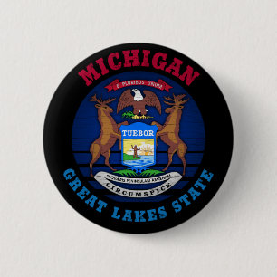 MICHIGAN GREAT LAKES STATE FLAG 2 INCH ROUND BUTTON