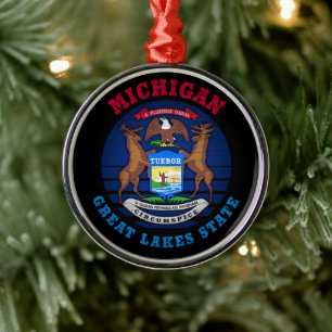 MICHIGAN GREAT LAKES STATE FLAG METAL ORNAMENT