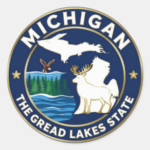 MICHIGAN Great Lakes State Heritage Classic Round Sticker