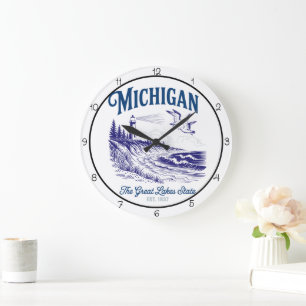 Michigan Great Lakes State  Large Clock