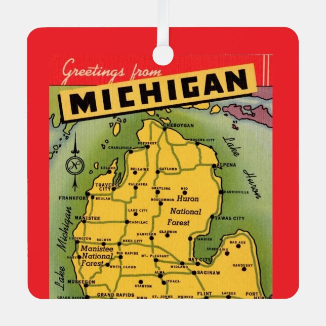 Michigan Greeting Map  Metal Ornament (Front)
