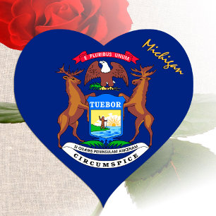 Michigan Heart Sticker, Patriotic Michigan Flag Sticker
