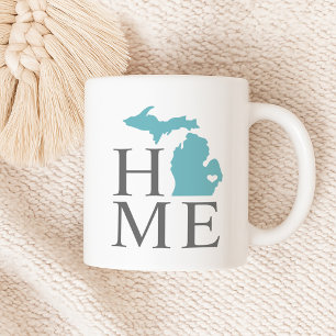 Michigan Home Aqua Blue State Heart Coffee Mug