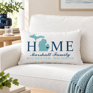 Michigan Home Aqua State Navy Family Monogram Lumbar Pillow
