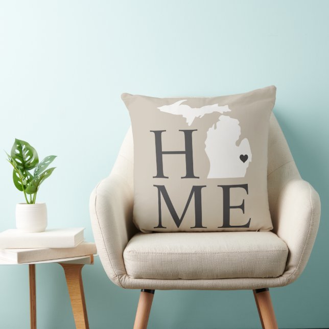 Michigan Home Beige and Grey Custom City Heart Throw Pillow (Chair)