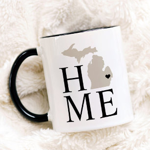 Michigan Home Beige and Grey State Heart Mug