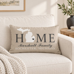 Michigan Home Beige Family City Monogram Lumbar Pillow