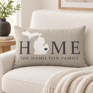 Michigan Home Grey Family Monogram Lumbar Pillow