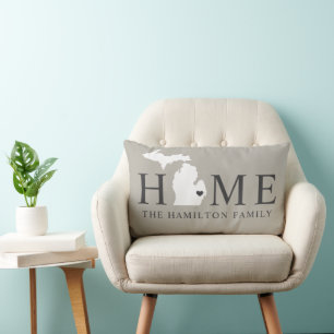 Michigan Home Grey Family Monogram Lumbar Pillow