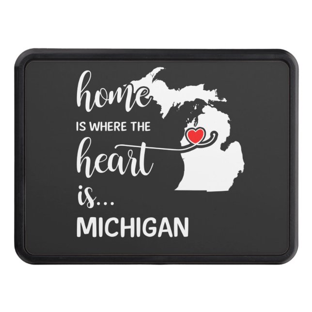 Michigan home is where the heart is trailer hitch cover (Front)