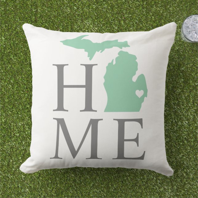 Michigan Home Mint Green Custom City Heart Outdoor Pillow (Grass)
