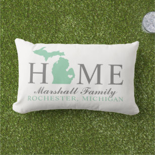 Michigan Home Mint Green Custom Family Monogram Lumbar Pillow