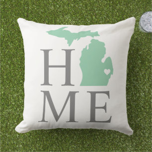 Michigan Home Mint State Grey Text Outdoor Pillow