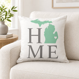 Michigan Home Mint State Grey Text Outdoor Pillow