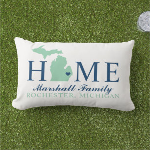 Michigan Home Mint State Navy Family Monogram Lumbar Pillow