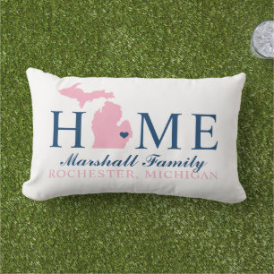 Michigan Home Navy and Pink Custom Family Monogram Lumbar Pillow