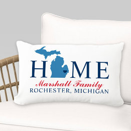 Michigan Home Red and Blue Custom Family Monogram Lumbar Pillow