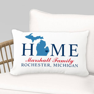 Michigan Home Red and Blue Custom Family Monogram Lumbar Pillow