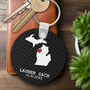 Michigan Home State City Map - Custom Wedding Keychain
