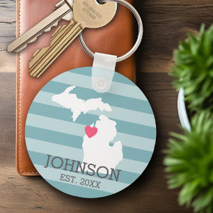 Michigan Home State City Map - Custom Wedding Keychain