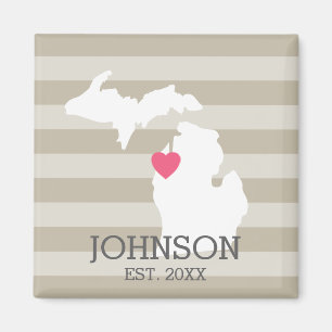 Michigan Home State City Map - Custom Wedding Magnet