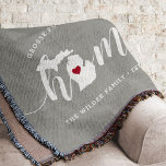 Michigan Home State Personalized Throw Blanket<br><div class="desc">Show some home state pride with this cute rustic gray throw blanket featuring "home" in white calligraphy script lettering with a silhouette map of the state of Michigan standing in for the letter "O." A red heart illustration inside the state map completes the design; you can change the position of...</div>