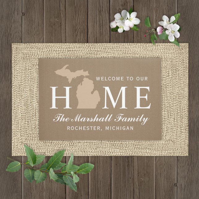 Michigan Home State Rustic Tan Family Name Doormat (Creator Uploaded)