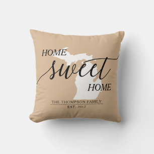 Michigan Home Sweet Home Family Name Throw Pillow