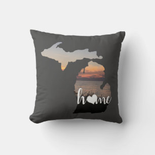 Michigan Home Typography With Heart Throw Pillow
