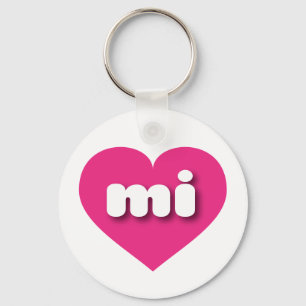 Michigan hot pink heart - I love mi Keychain
