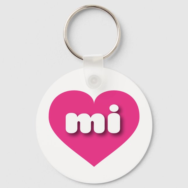 Michigan hot pink heart - I love mi Keychain (Front)