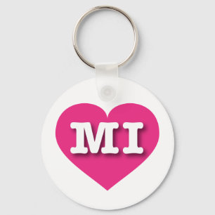 MIchigan Hot Pink Heart - I love MI Keychain
