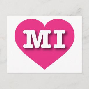 MIchigan Hot Pink Heart - I love MI Postcard