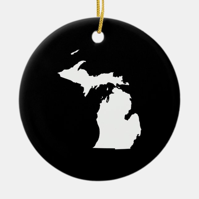 Michigan in White and Black Ceramic Ornament (Front)