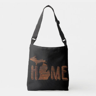 Michigan is Home   Brown Wood Planks   Souvenir Crossbody Bag