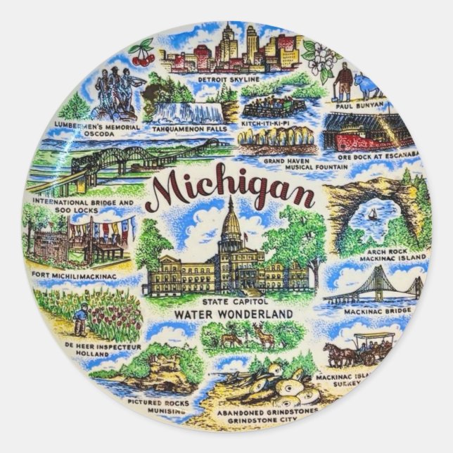 Michigan Landmarks  Classic Round Sticker (Front)