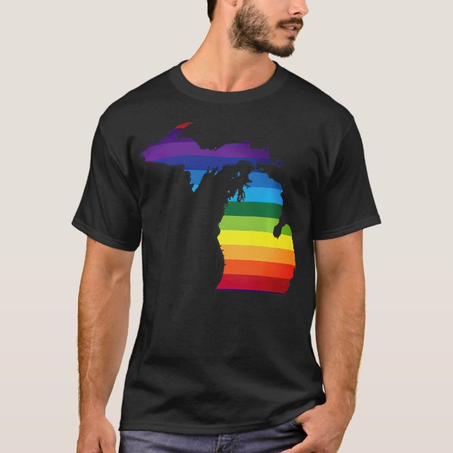 Michigan LGBT Rainbow Flag Gay Pride  T-Shirt (Front)